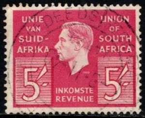 1938-1942 South Africa Revenue 5 Shilling King Edward VII Duty Stamp Used