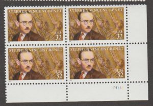 U.S. Scott #3221 Stephen Vincent Benet Stamps - Mint NH Plate Block