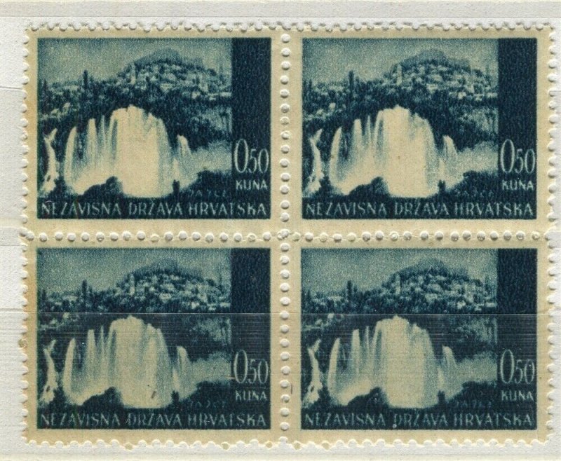 CROATIA; 1940s early Pictorial issue fine MINT MNH 0.50k. BLOCK of 4