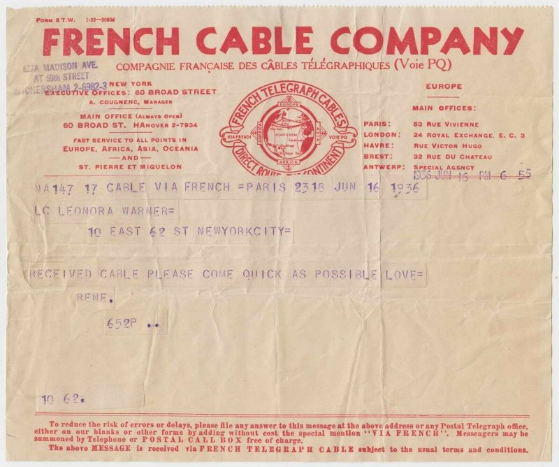 FRANCE 1935-55 TELEGRAM TWO FRENCH CABLE COMPANY FORMS SHADES USED