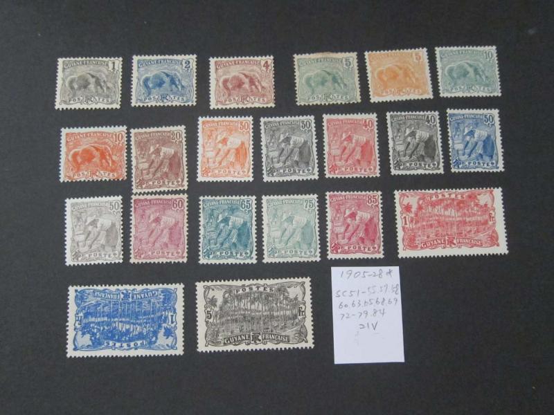 French Guiana 1905 Sc 51-84 selected MH