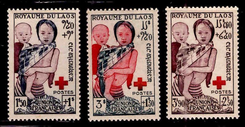 LAOS Scott B1-3 MNH** 1953 Red Cross set Dry Tropical Gum