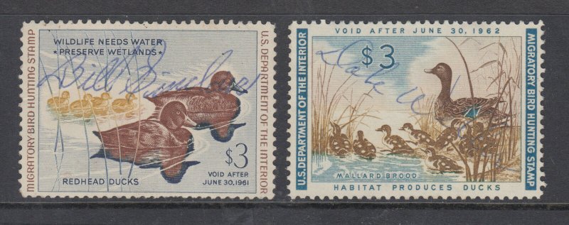 US Sc RW27, RW28 used 1960 & 1961 Duck Hunting Stamps, F-VF
