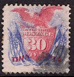 US Stamp #121 USED SCV $375. Unobtrusice Fancy Cancel.