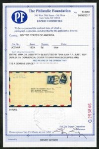 US Puerto Rico 1934 Early Airmail cover with 637 on UC2 var
