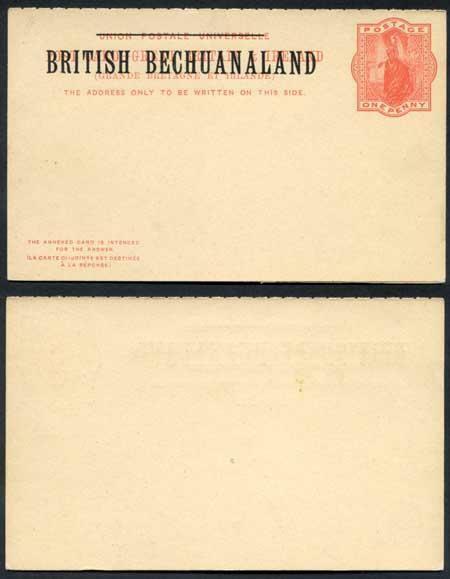 British Bechuanaland O/P on QV 1d Red Foreign Reply Postcard Mint