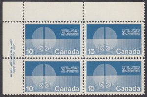 Canada - #513 10c United Nations Plate Block - MNH