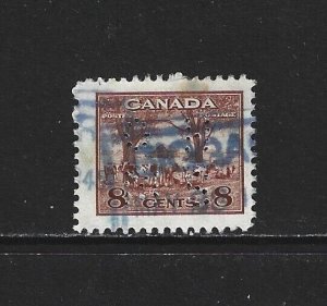 CANADA - #O256 - 8c FARM SCENE OHMS PERFIN USED STAMP BIGGAR, SK BLUE CANCEL