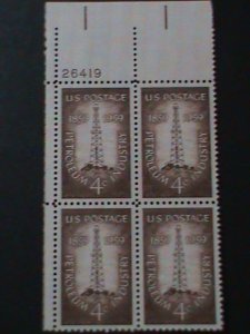 ​UNITED STATES-1959-SC#1134-CENTENARY OF 1ST OIL WELL-MNH-IMPRINT PLATE BLOCK