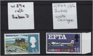 GB 1966 Landscapes 1/3d r14/2 broken 'D' variety, also 1967 EFTA 1/6d r13/6 fu
