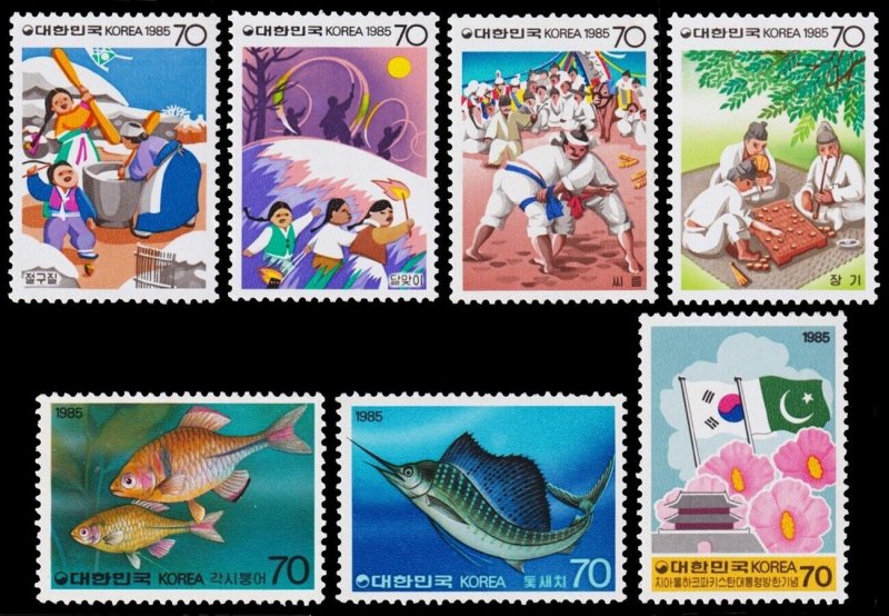Korea Scott 1397-1400, 1414-1415, 1425 (1985) Mint NH VF C