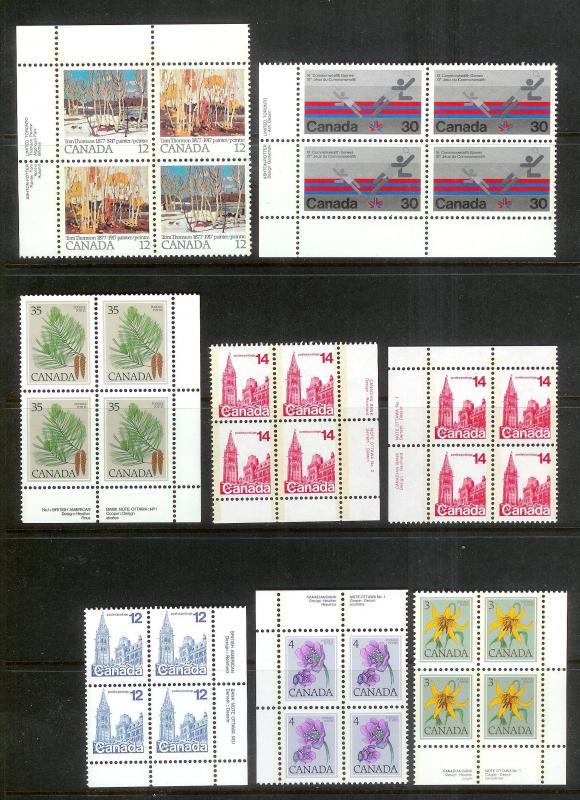 CANADA (223) Inscription Blocks/Field Sheet Blocks ALL Mint Never Hinged FV=C$73