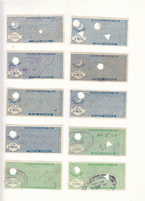 Pakistan: 10 Diff. Court Fee Tax Stamps, Used (39303)