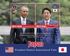 Ghana 2016 - Pres Barack Obama Visits Japan Shinzo Abe Stamp Souvenir sheet MNH