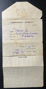 1943 Southern Rhodesia Interment POW Camp 5 Letter Cover To Padova Italy Freddi 