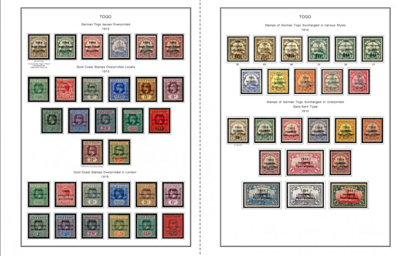 COLOR PRINTED TOGO 1897-1956 STAMP ALBUM PAGES (26 illustrated pages)