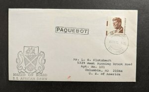 1976 SS African Dawn Ship Mail Cover East London South Africa to Columbia MD USA