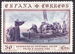 1930 Spain Sc #429 - 50¢ Columbus leaving Palos, Sailing Ship, Religion Cv$8