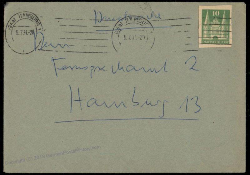 Germany Luebeck Gate 10pf Postal Card Indicia Cutout Used On Hamburg Cover 71061