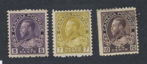 3xCanada WW1 Admiral Stamps; #112 -MNG #113 MH #116 -MHR Guide Value = $200.00