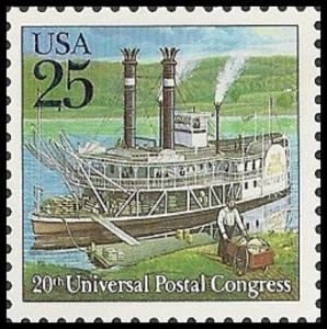 US 2435 Classic Mail Transportation Paddlewheel Steamer 25c single MNH 1989