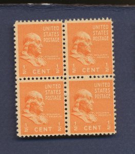 USA - Scott 803  - MNH - 1/2 cent Franklin -block of four - 1937