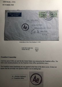 1940 Amsterdam Netherlands Airmail Censored Cover To New York Usa Via Lisbon
