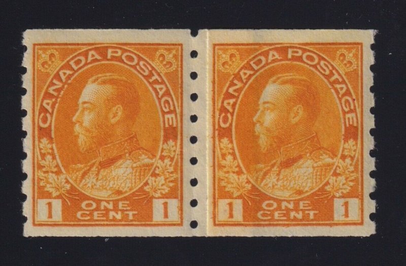 Canada Sc #126iii (1923) 1c orange yellow Admiral Paste-Up Coil Pair Mint VF NH