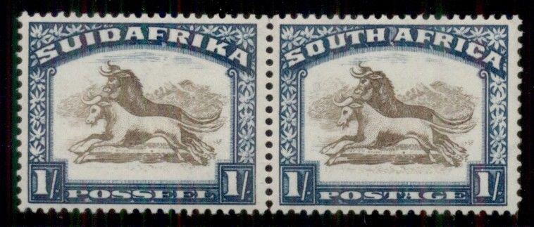 SOUTH AFRICA #43 1sh blue & yellow brown, pair, og, VLH, VF, Scott $140.00