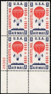 US #C54 LAFAYETTE MNH LL PLATE BLOCK #26392