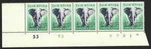 1954 South Africa Animal 4d Scott #205 Sheet Corner STRIP F/VF-NH-