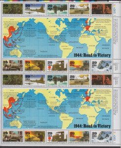 1994 WWII 4th Year Sc 2838a-j MNH sheet of 20 (2 blocks of 10) World War 2