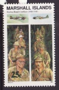 Marshall Islands-Sc#256- id6-unused NH 25c Burma road battles-WWII-1990-