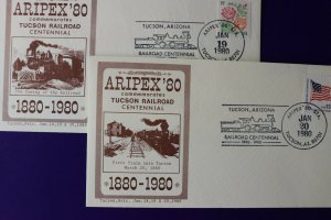 ARIPEX 1980 Philatelic show expo souvenir cachet cover set Tucson RR Centennial