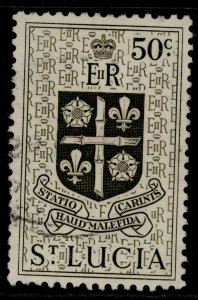 ST. LUCIA QEII SG182, 50c deep olive-green, FINE USED.