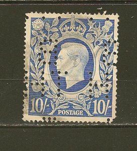 Great Britain SC#251A KGVI 10sh BHT Perfin Used