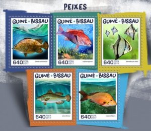Guinea-Bissau - 2017 Fish on Stamps - 4 Stamp Sheet - GB17904a