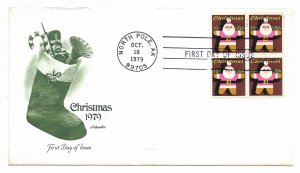 US 1800 15c Christmas Santa Claus blk4 on FDC Artmaster Cachet Unadd ECV $12.50