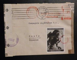 1947 Germany Censored Cover Hamburg to Tunis Tunisia British Zone Deutsch Bank