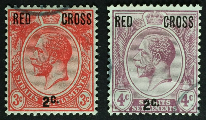 Malaya 1917 RED CROSS opt Straits Settlements KGV Set of 2V USED SG#216 & 217