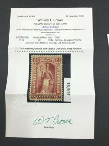 MOMEN: US STAMPS #PR86 NEWSPAPER MINT OG H VF+ CROWE CERT LOT #75180