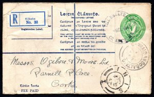 1942 Reg. Envelope 5½d light green format G, FEE PAID 17mm long, used