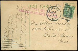 1910 CHICAGO, CONGRAT'S PC, THIS IS THE PIECE OF MAIL FOR WHICH YOU SENT POSTAGE