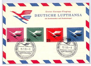 GERMANY Air Mail Card LUFTHANSA 1955 ERSTER EUROPA FLUGTAG YV360