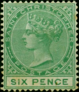 St Christopher 1876 6d Green SG9 Fine MM