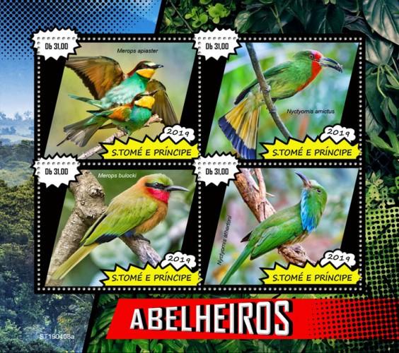 SAO TOME - 2019 - Bee-Eaters - Perf 4v Sheet - MNH