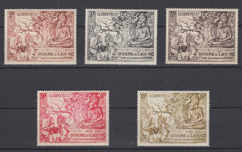 Laos 1956 Full Set Sc#27-29 + C20-21 Anniversary Buddhist Era  MNH Luxe.