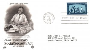 US FIRST DAY COVER 50th ANNIVERSARY OF THE SOCIAL SECURITY ACT 2 DIFF CACHETS