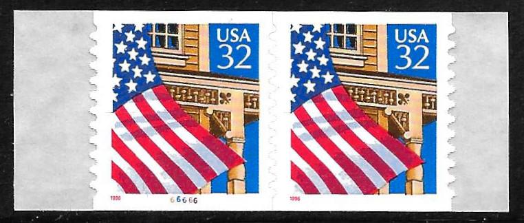 Sc 2915A  32¢ Flag Over Porch Plate # Pair, MNH