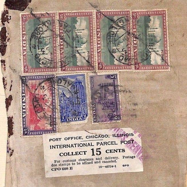 MS3810 1953 INDIA High Rate Large Package USA *PARCEL POST DUE 15c LABEL*